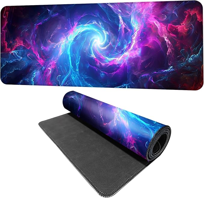 Galaxy Swirl Mouse Pad XXL – Large Extended Desk Mat with Blue & Pink Energy Nebula, Cosmic Gaming Mousepad with Non-Slip Base for PC, Office, Streamers,31.5 x 11.8 in