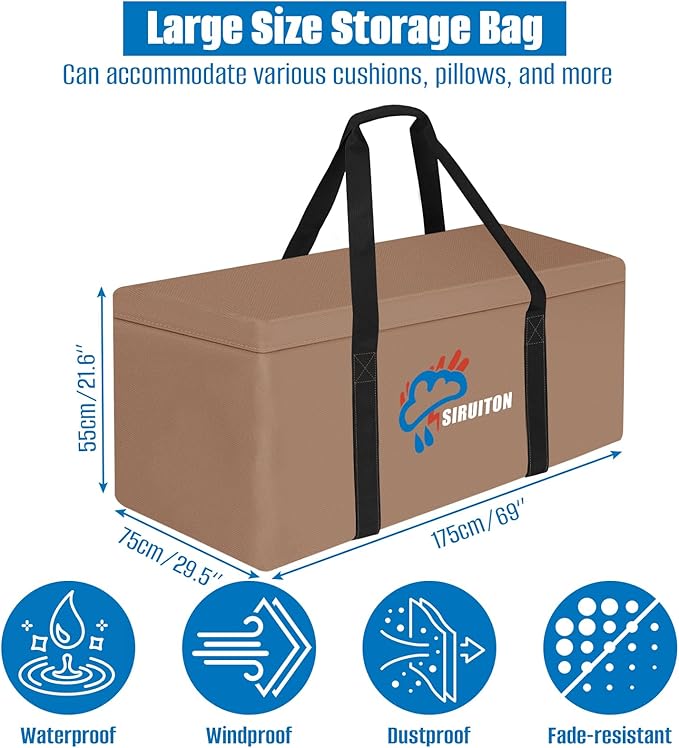 SIRUITON 69”L x 29.5”W x 21.6”H Outdoor Cushion Storage Bag,Patio Furniture Cushion Storage Bag,Heavy Duty 600D Oxford Garden Cushion Storage Covers, Waterproof Christmas Tree Storage Bags.
