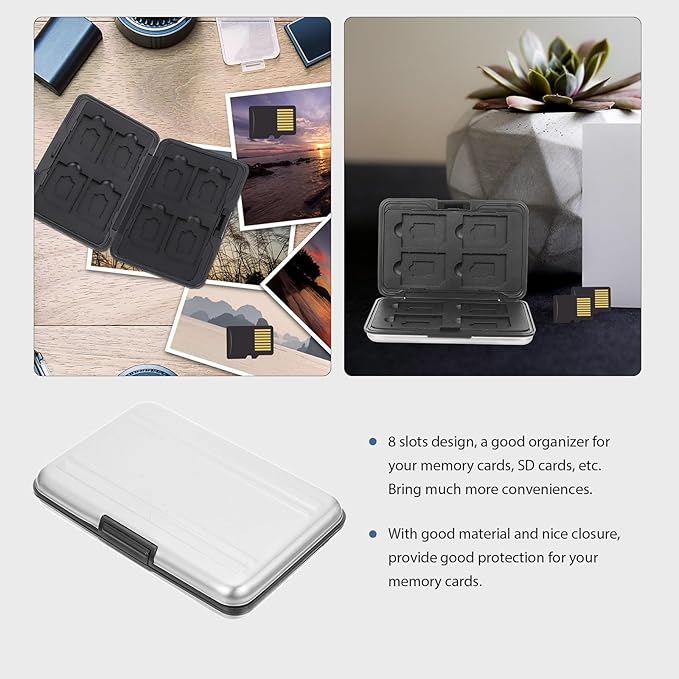 Memory Card Storage Box with Slots Secure Locking Organizer for Micro and Standard Cards Silver Gray Case Holder for Digital Camera Accessories