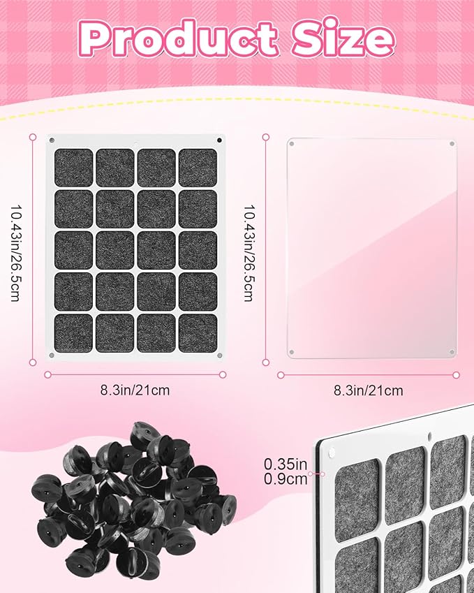 UCEC 20 Grids Clear Acrylic Pin Display Board & 50 PCS Rubber Pin Backs, Pins Organizer Board Enamel Pin Board Display Case, Dust-Free Pin Collection Display, Tabletop & Wall Pin Holder Display