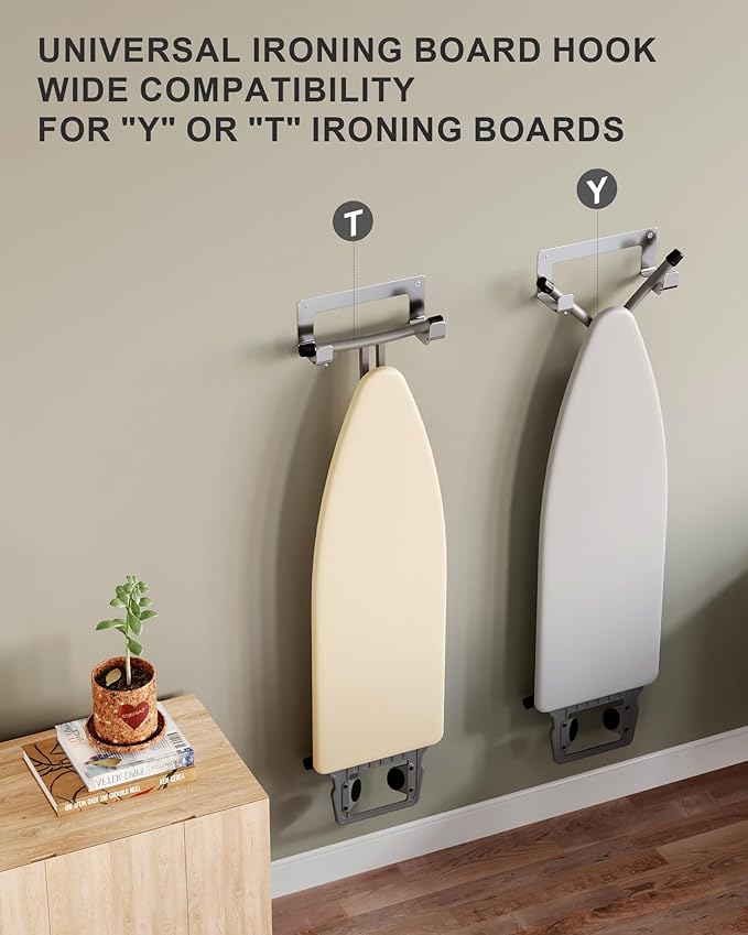 Ironing Board Hanger Wall Mount Stainless Steel, Y T Leg Ironing Board Holder Wall Mount for Laundry Room, Iron Board Hooks for Wall Heavy Duty Silver