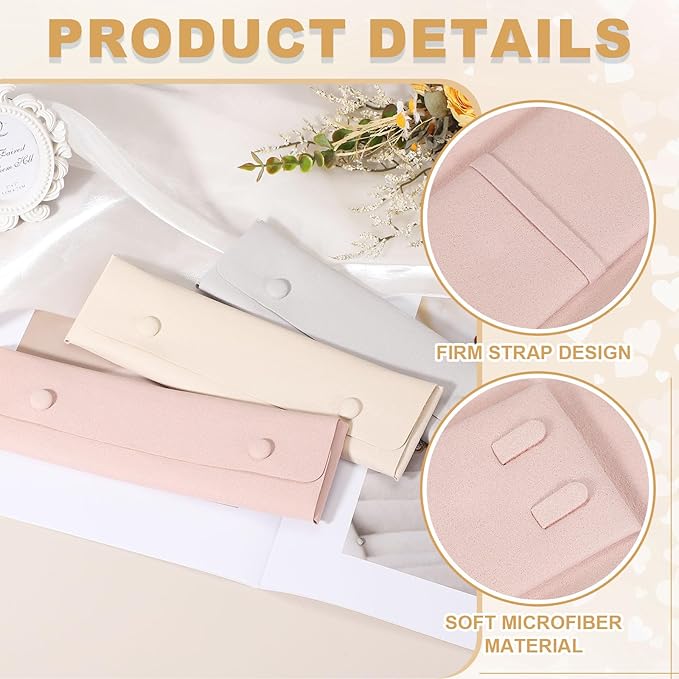 uxcell 6 Pcs Microfiber Necklace Travel Case, Necklace Pouch Storage Bag Microfiber Jewelry Travel Organizer Tangle Free for Women Gift, Pink/Gray/White