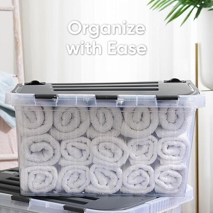 Superio Storage Bins with Lids- Clear Boxes for Organizing, Stackable Plastic Containers- BPA Free, Non-Toxic, Odor Free, Organizer for Home, Office, Dorm (6 Pack, 20.25"x14"x10.5")