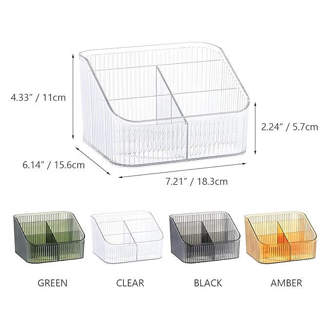 Clear Makeup Brush Holder & Organizer for Vanity, Bathroom Countertop - 5 Cup Toiletry Organizer, Storage & Display for Skincare, Perfume, Hairbrush, Sunglasses & Desk Accessories