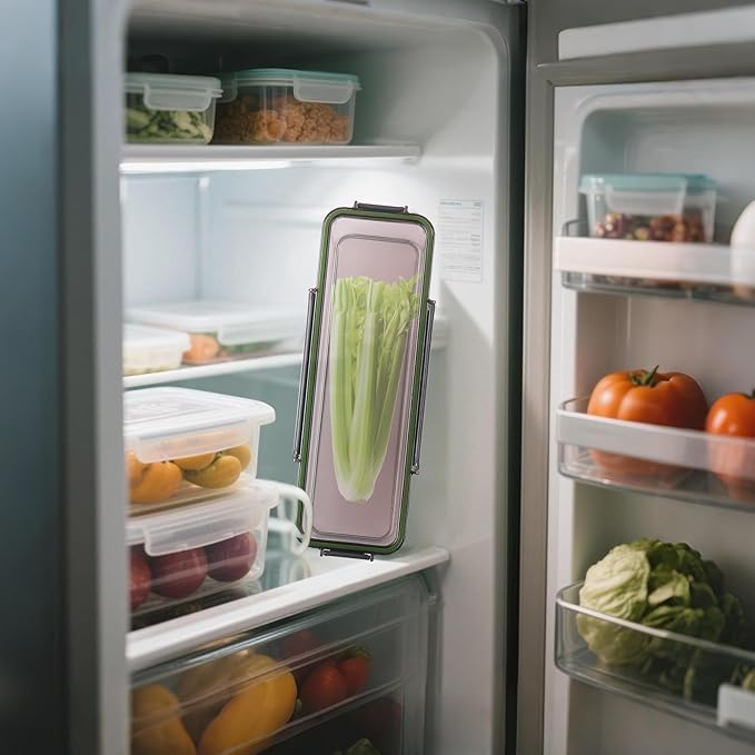 Celery Keeper for Refrigerator, Celery Storage Container with Lid, BPA-Free Long Plastic Fridge Storage Container for Fresh Celeries, Easy to Clean and Leak Proof, Food Storage Bins for Kitchen