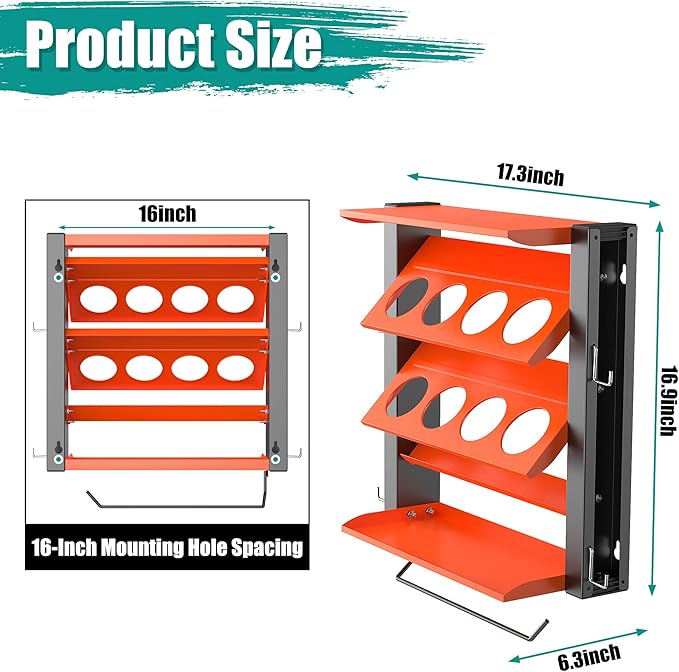 EVERHANGER Spray Can Holder, Lube Can Wall Mount Storage Rack Heavy Duty Paint Bottle Organizer for Garage & Home | 8 Can Holes & 2 Shelf