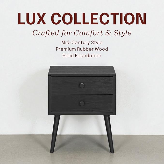 NTC Lux Nightstand with 2 Drawers, Featuring Adaptable Design, 150 lbs Load Capacity, Water-Resistant, Elevate Your Space, Easy Assembly - Burnt Black