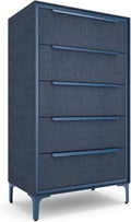 tinge Naima Premium Fabric Dresser - Strong Metal Frame, 5 Spacious Sag-Proof Drawers with Sleek Metal Handles - Premium & Durable Storage Solution for Your Home (Navy)
