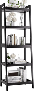 Bookshelf, 5 Tier Ladder Bookcase with Bamboo Frame, Freestanding Tall Narrow Display Plant Shelf for Living Room, Kitchen, Bedroom, Balcony, Black