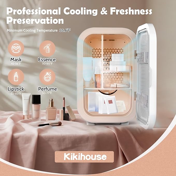 22L Mini Skincare Fridge with Mirror, Beauty Fridge for Cosmetic Storage, 44°F Intelligent Temperature Control, Personal Small Makeup Refrigerator for Bedroom, Dorm