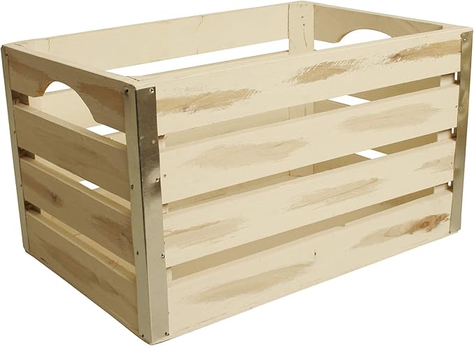 wald imports - Set of 3 White Washed Wooden Crates for Storage - Decorative Wooden Crate Set for Home Decoration & Display - Vintage Storage for Household Goods