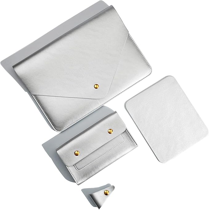 Laptop Sleeve Compatible with New 15.3 inch MacBook Air 2024 A3114 M3, Surface Laptop 15, Surface Book 13.5, Surface Laptop Studio with Small Pouch, Mouse Pad and Cord Holder Color Silver