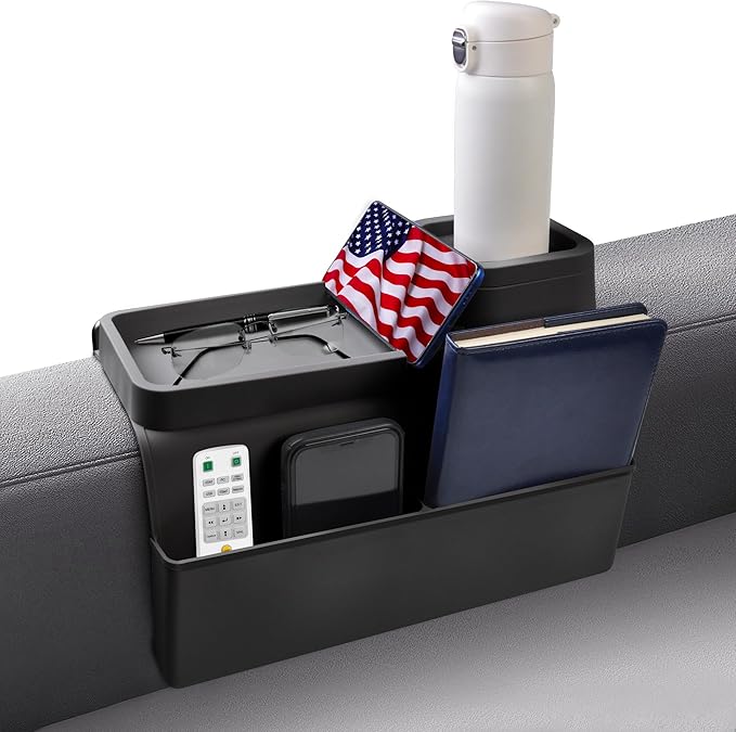 KindGa Couch Cup Holder Tray,Silicone Couch Arm Cup Holder,Couch Arm Organizer for Sofa Drinks/Phone/Remote/Snacks,Couch Armrest Recliner Armchair Caddy - Black