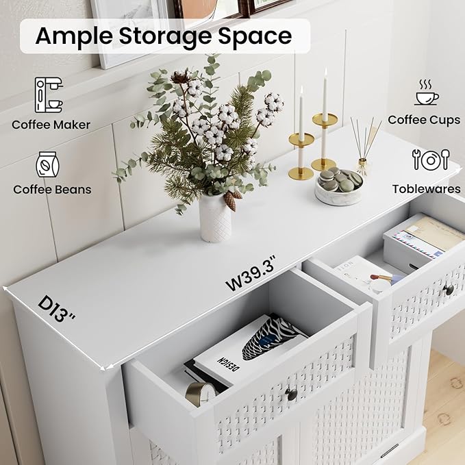 Double Tilt Out Laundry Hamper Cabinet,10 Gallon Laundry Cabinet with Drawers ＆ 2 Hidden Baskets, Farmhouse Storage Basket for Laundry Room, Bathroom, Kitchen, Wood, White