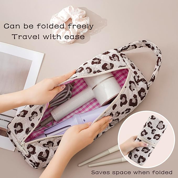 Quilted Hair Tools Travel Bag，Hair Styling Accessories Storage Case for Shark FlexStyle, Dyson Airwrap Hair Dryer, Curling Iron, Revlon Hair Tools，Portable and foldable(02Leopard print)