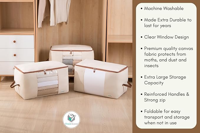 Canvas Comforter Storage Bags 2 Pack Folding Organizer bag for King/Queen Comforters, Pillows, Blankets, Bedding/Quilt, Blanket, Duvet, Mothproof Space Saver; Large Collapsible Organizers, 24"x14"x14"