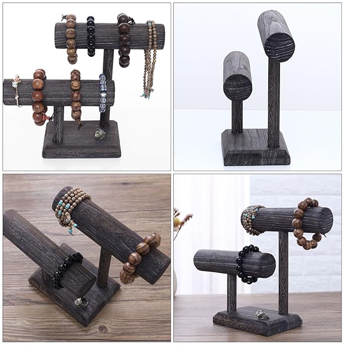 Solid Wood Scrunchie Holder Hair Tie Organizer Stand Vintage Jewelry Display Rack for Women Teen with Headband Storage