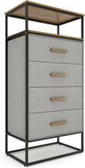 tinge Zana Premium Fabric Dresser - Strong Metal Frame, 4 Spacious Sag-Proof Drawers & Sturdy Wooden Top Shelf - Premium, Sleek & Durable Storage Solution for Your Home (Silver)