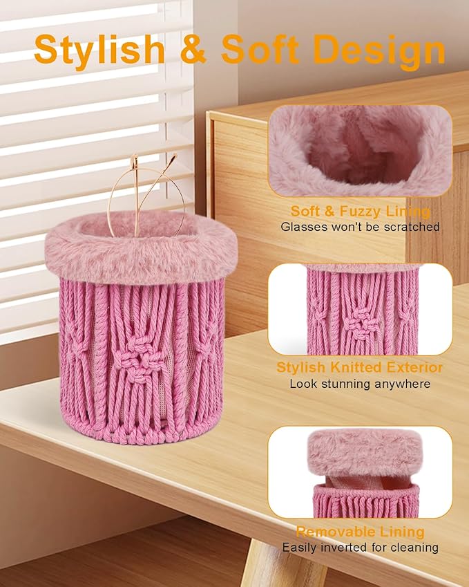 Glasses Holder,Anti-scratch Plush Lined Eyeglass Holder Stand for Nightstand Desk Storage Organizer