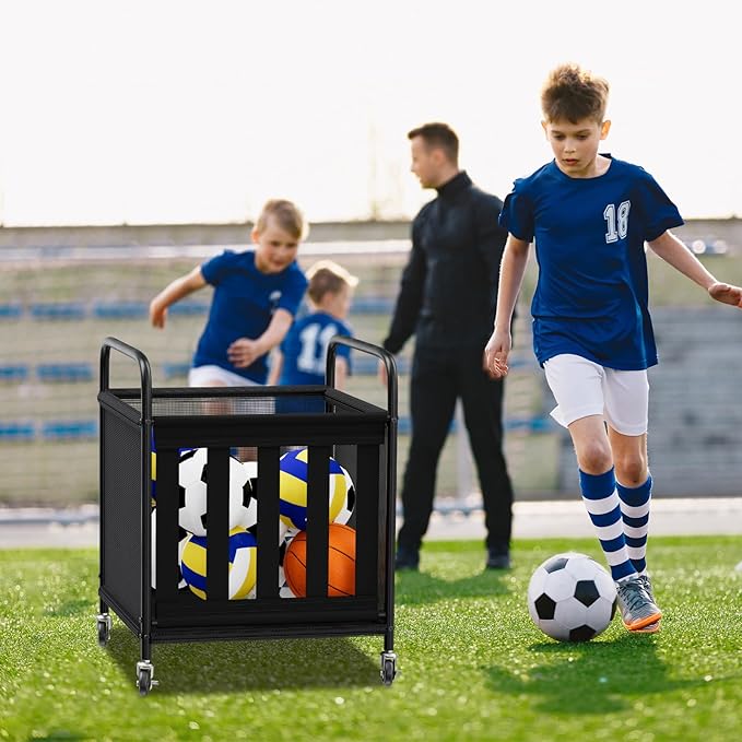 Ball Storage Cart, Sports Equipment Organizer with Wheels, Storing Volleyball, Basketball, Soccer, Baseball and Toy, Lockable Rolling Sports Ball Storage for Garage, Playgroup and Gym