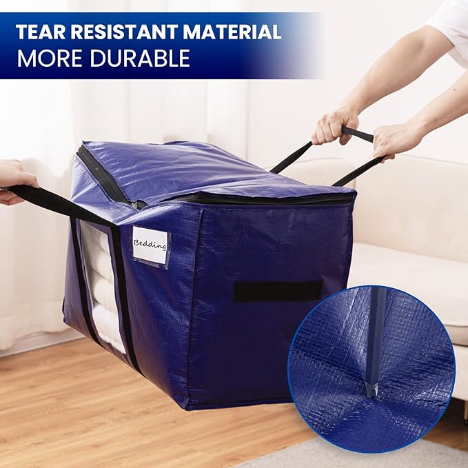 TAILI 2 Pack Dark Blue Extra Large Moving Bags, Heavy Duty Totes with Visible Window, Wrap Around Handles, Great for Storage