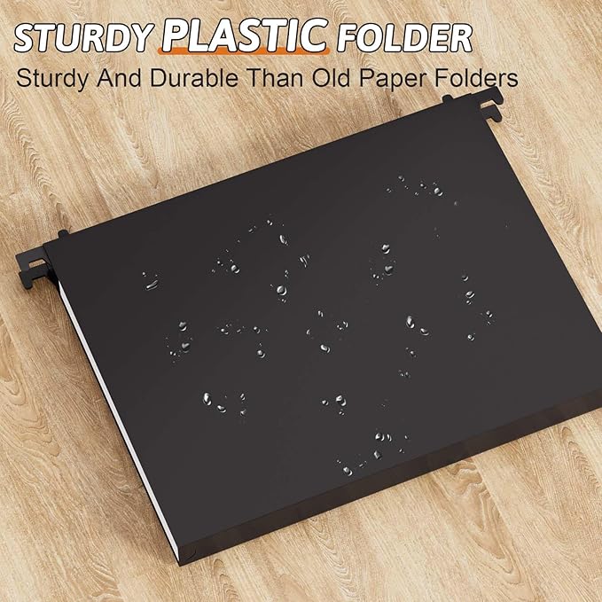 Plastic Hanging File Folders Letter Size,12 Pack Reinforced 1" Expanding Heavy Duty Hanging Organizer Files,Black Hang Folders with Tabs,Durable Filing Cabinet Folders for Office School Home
