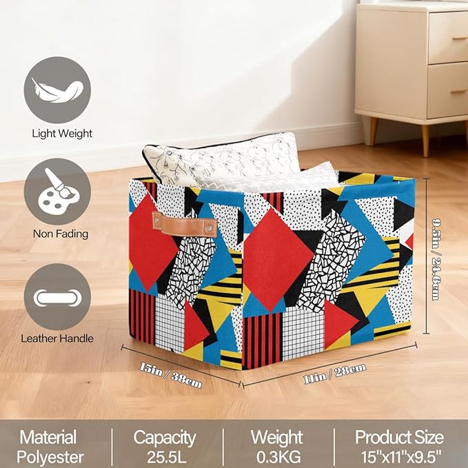 Large Storage Bins - Colorful Geometric Art Collapsible Rectangle Shelf Closet Organizer Baskets for Kids Dirty Clothes, Toys, Nursery, Bathroom, Bedroom, Home Decor Gift Basket