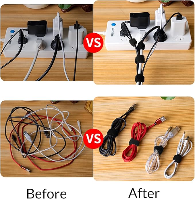 100-Pack 8 Inches Cord Organizer, Reusable Under Desk Cable Management System with Adjustable Cord Ties & Keepers for Ultimate Desk & Home Office Organization,Cable Management