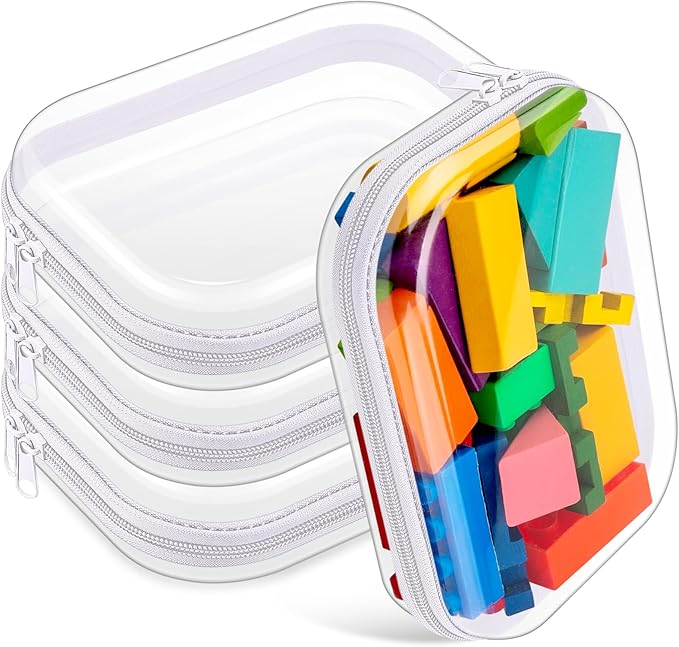 Hoolerry 4 Pcs Hard Clear Zipper Case Makeup Bags Plastic Pencil Pouch Transparent Storage Box Containers for Cosmetics, Snacks, Building Blocks, Puzzles (White,7.9 x 5.9 x 2 in)
