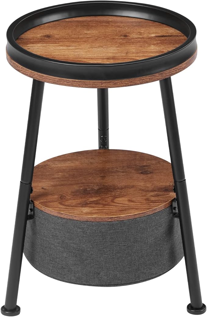 Round End Table, Round Side Table with Storage Basket,11.8*17.8”Round Sofa Table,Small Round Table,Small Coffee Table Living Room Bedroom