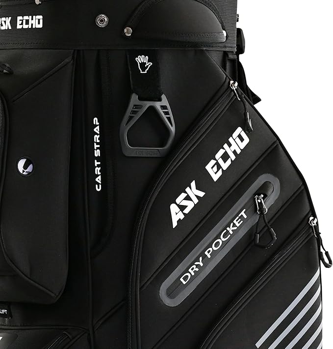 ASK ECHO 2024 T-Lock Golf Cart Bag with 14 Way Organizer Divider Top, Premium Cart Bag with Handles and Rain Cover, for Men