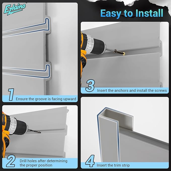 Ezlaino 4x8ft PVC Slat Wall Paneling - Thickened & Durable, Waterproof, Versatile | 75 lbs/sq ft Capacity | Fits Most Slatwall Accessories, Ideal for Garage, Home & Store Storage, Gray