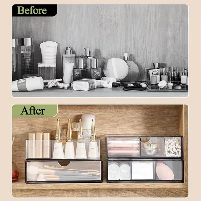 Hair Accessories Organizer for Girls, Clear Acrylic Hair Tie Organizer, or Headband, bows，Cute Small Stackable Storage Drawer Container Caddy Box for Bathroom Vanity Countertop