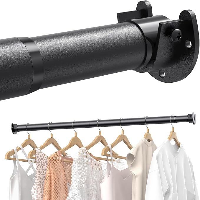 4 PACK Closet Rods for Hanging Clothes, 17 to 39 Inches Stepless Adjustable Metal Closet Rod, 1.3 Inches Heavy Duty Clothes Hanging Rod for Closet Wardrobes Laundry RV, Black