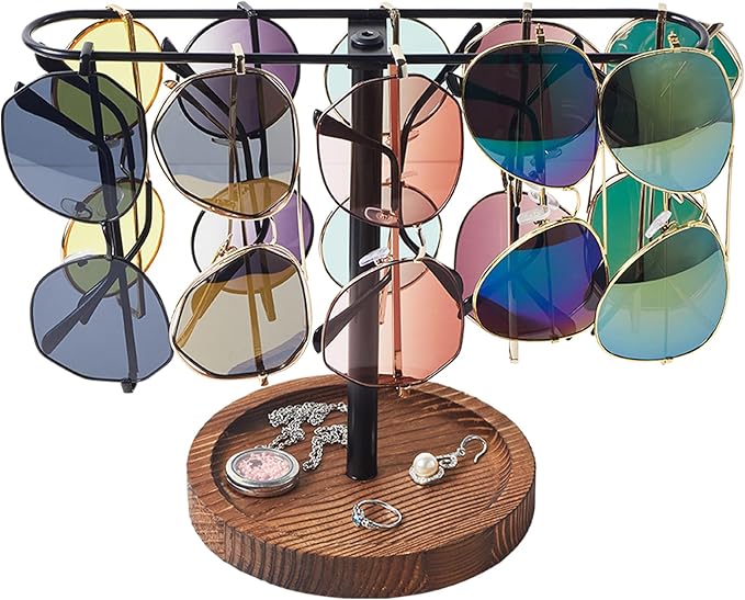 Sunglass Organizer, Multiple Glasses Holder Stand for Men and Women, Wood Eyeglass Holder Rack, Metal Sunglasses Organizer Storage for dresser, desk, bedroom, nightstand