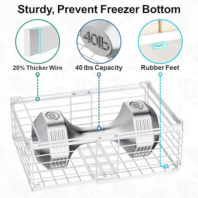 iSPECLE Freezer Organizer Bins - Fit 10 to 20 Cu.FT Deep Freezer, 4 Pack Expandable Stackable Large Chest Freezer Organizer Bins Sort Food, Easily Get Food from Bottom Better Ventilation, White
