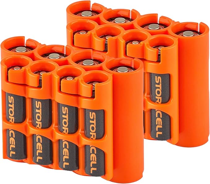 Storacell AA + AAA Combo Battery Storage Caddy and Dispenser (Pack of 2), Orange, Holds 4 AA + 4 AAA Batteries (Not Included), Durable & Compact Design, The Original Battery Caddy, Made in USA