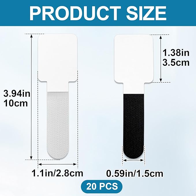 20pcs Hook and Loop Cable Ties, 3.94 Inch Self Adhesive Cable Management Straps for Desktop Network Wires, Adjustable Reusable Appliances Cord Organizer for Office Home Desk - Black, White