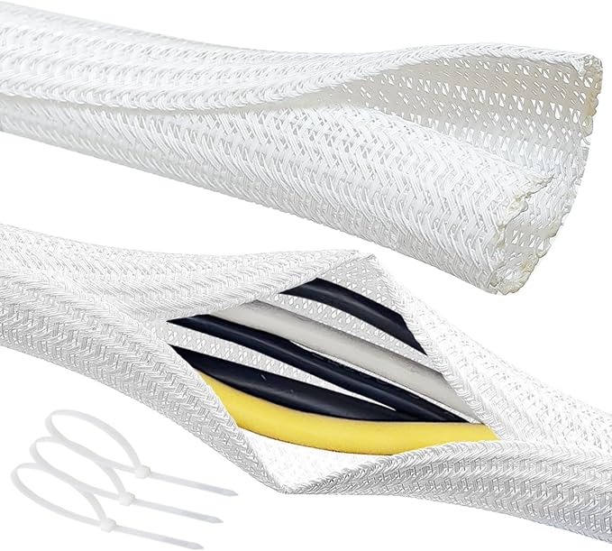 Cable Management Split Wire Loom Sleeve - Cord Hider & Protector for Desk, Pet Chew Proof, Wire Cover Organizer, Flexible Tube for Wires and Cables (3/4 Inch 25FT, White)