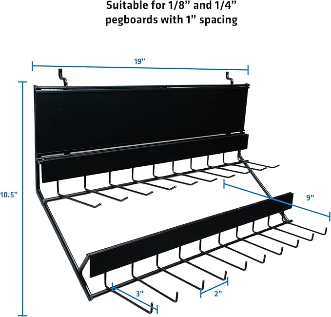 Century Drill & Tool, 2-tier pegboard rack space saver #03199 – perfect for garage organization, store garden equipment and tools, hanging crafts & jewelry, retail, product display (2 Pack)