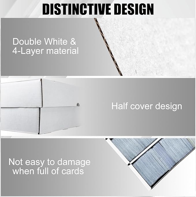 4 Row Trading Card Storage Box, 5 Pack 3200 Count White Cardboard Storage Box with Supporters and Divider for Basketball/MTG/TCG/Sports/Game Cards Organizer and Collection