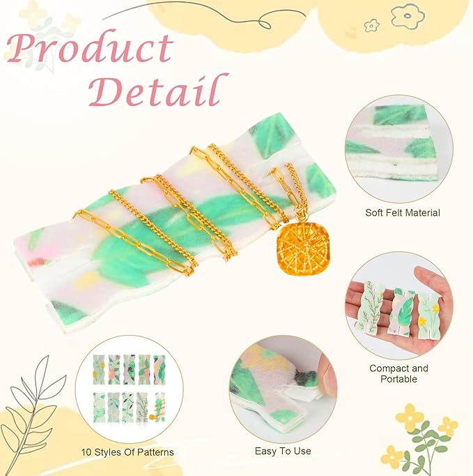 10pcs Tangle-Free Jewelry Organizer, Universal Necklace Display Card Holder, Portable Reusable Necklaces Containers Travel Organizer (Green Leaves)