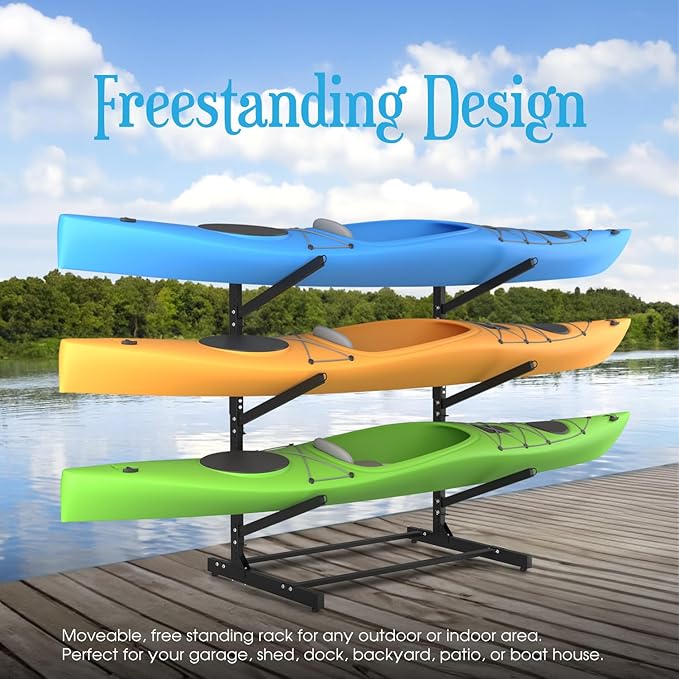Adjustable Kayak Storage Rack, Freestanding Sup Storage Stand, Weatherproof Canoe Holder, Heavy Duty Paddleboard Bracket, Surfboard Bracket for Indoor, Outdoor, Garage, Shed, Dock…