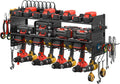 JUNNUJ Large Pegboard Power Tool Organizer with Charging Station, 8 Drills Driver and Tools Battery Holder Wall Mount with 8 Outlet Power Strip, Black 3-Layer Shop Garage Storage Utility Rack