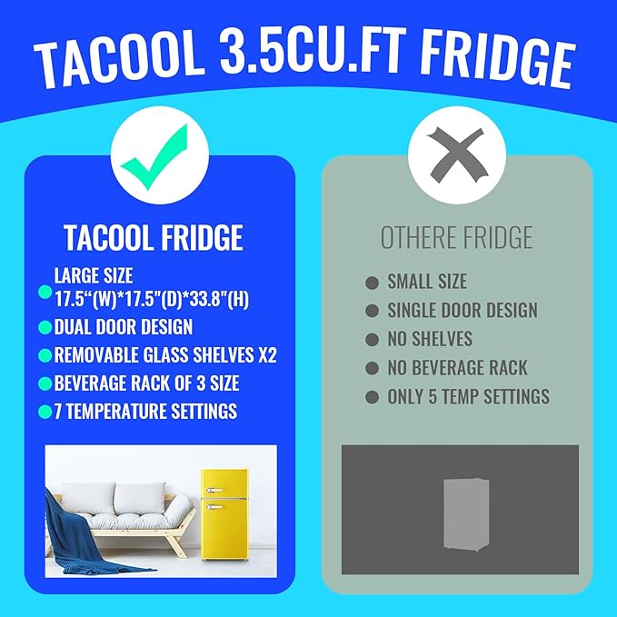 3.5 Cu.ft Fridge Dorm Fridge Refrigerator with Adjustable Glass Shelves, 7 Level Temperature Control Suit for Bedroom, Office, Apartment Yellow