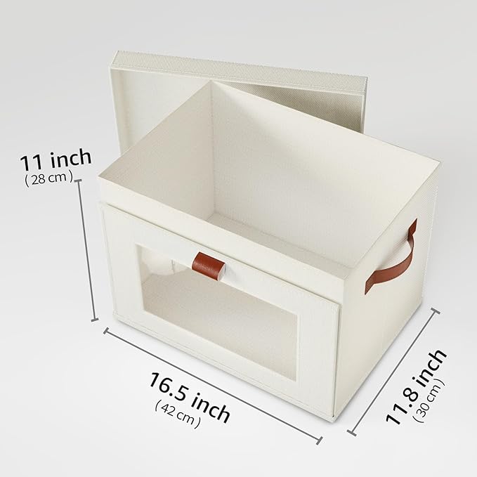 2-Pack Large Storage Bins with Lids,Stackable&Collapsible Closet Storage Bins,Oxford Fabric Organizer Box with Clear Window,Large Decorative Storage Boxes for Closet,Dorm16.5"x11.8"x11"