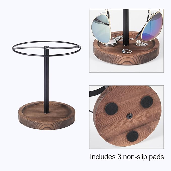 Sunglasses Organizer Wood Glasses Holder Stand, Metal Sunglass Storage Display Rack for 12Pairs Eyeglasses, Eyewear Organizer for Dresser Table Desk Countertop Bedroom