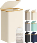 SONGMICS Laundry Hamper with Lid, Large Laundry Basket, 23.8 Gallons (90L), Removable Mesh Liner, Bamboo Handles, Collapsible, 16.5 x 12.6 x 27.8 Inches, Cream White ULCB509W01