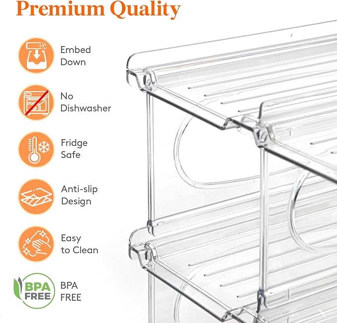 Lifewit Wine Rack for Fridge, Stackable Wine Bottle Holder with Sturdy Support Insert & Reinforced Design, Plastic Bottle Organizer for Refrigerator, Cabinet & Pantry, Clear, Holds 12 Bottles