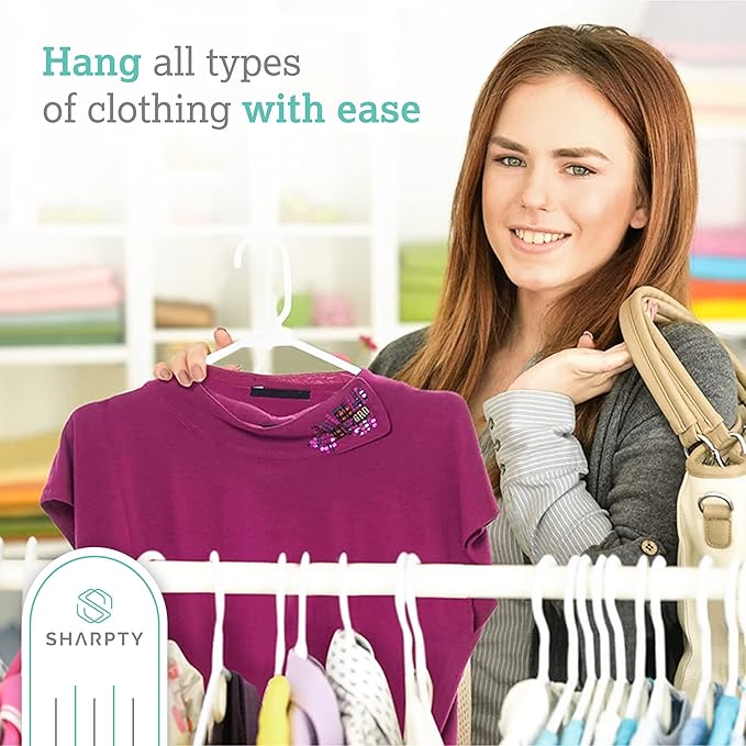 Sharpty Plastic Hangers, 35 Pack, Slim, Space Saving, Heavy Duty, White